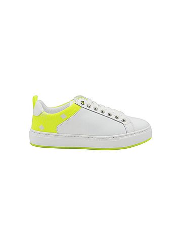 MCM Women's White Leather Neon Green Logo Trim Low Top Sneaker (37 EU / 7 US) (view 2)