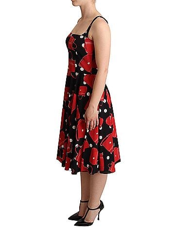 Dolce & Gabbana Basic Black Red Bag Print A-line Mid Length Women's Dress (view 2)