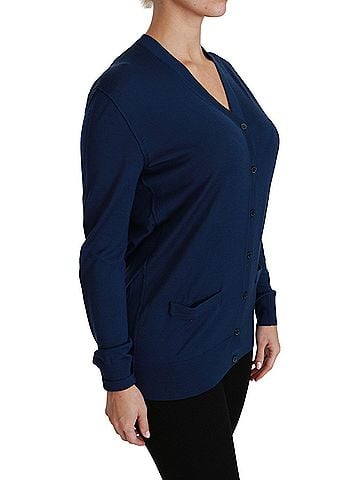 Dolce & Gabbana Basic Blue Button Cardigan Virgin Wool Women's Sweater (view 2)
