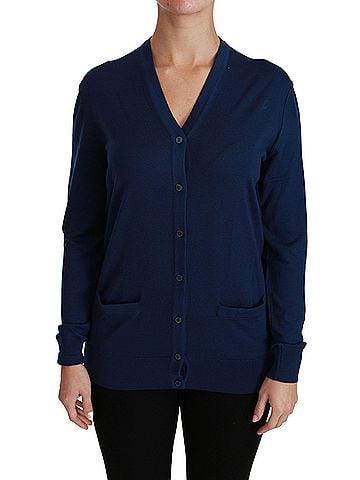 Dolce & Gabbana Basic Blue Button Cardigan Virgin Wool Women's Sweater (view 1)