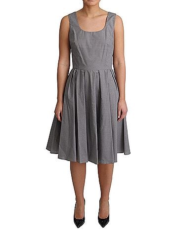 Dolce & Gabbana Basic Blue Beige Geometric Cotton A-Line Women's Dress (view 1)