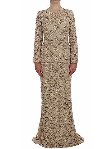 Dolce & Gabbana Basic Beige Floral Lace Sheath Maxi Women's Dress (view 1)