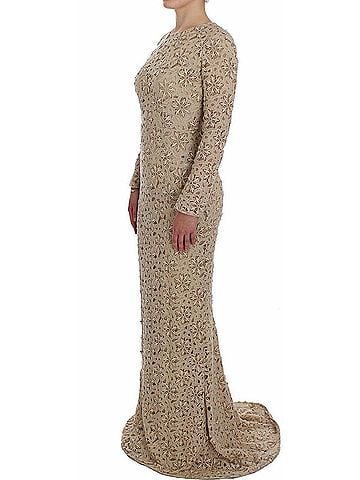 Dolce & Gabbana Basic Beige Floral Lace Sheath Maxi Women's Dress (view 2)