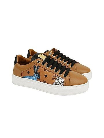 MCM Women's Cognac Brown Visetos Leather Rabbit Print Sneakers (35 EU / 5 US) (view 2)
