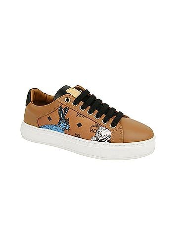 MCM Women's Cognac Brown Visetos Leather Rabbit Print Sneakers (36 EU / 6 US) (view 1)
