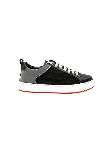 MCM Women's Black Leather Silver Reflective Canvas Sneaker (37 EU / 7 US) (view 2)