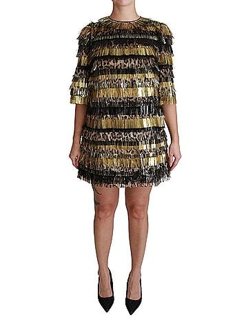 Dolce & Gabbana Basic Polyester Black Gold Leopard Shift Mini Women's Dress (view 1)