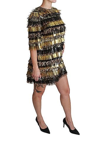 Dolce & Gabbana Basic Polyester Black Gold Leopard Shift Mini Women's Dress (view 2)