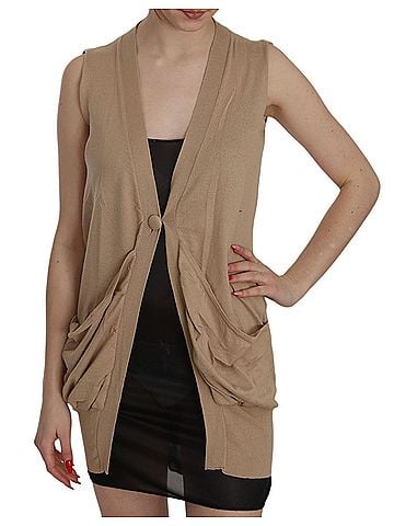Pink memories Brown 100% Cotton Sleeveless Cardigan Top Women's Vest (view 1)