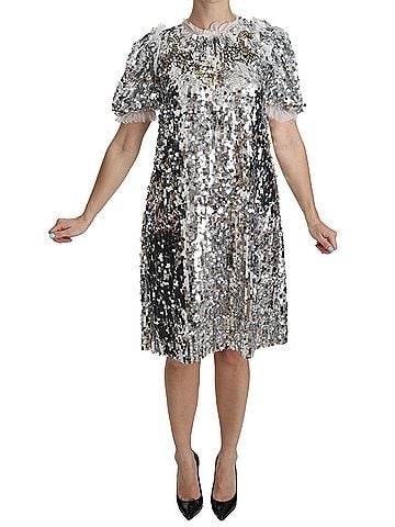 Dolce & Gabbana Basic Silver Sequined Crystal Shift Gown Women's Dress (view 1)