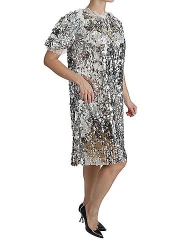 Dolce & Gabbana Basic Silver Sequined Crystal Shift Gown Women's Dress (view 2)