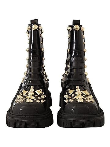 Dolce & Gabbana Basic Black Leather Studded Combat Women's Boots (view 2)