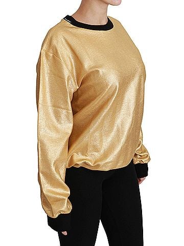 Dolce & Gabbana Basic Gold Cotton Crewneck Pullover Women's Sweater (view 2)