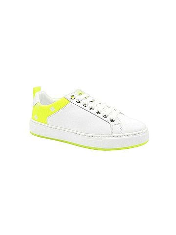 MCM Women's White Leather Neon Green Logo Trim Low Top Sneaker (36 EU / 6 US) (view 1)