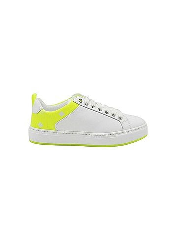 MCM Women's White Leather Neon Green Logo Trim Low Top Sneaker (36 EU / 6 US) (view 2)
