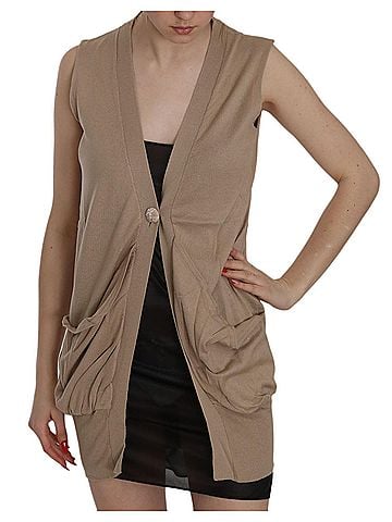 Pink memories Brown 100% Cotton Sleeveless Cardigan Top Women's Vest (view 1)