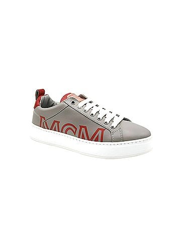 MCM Women's Grey Leather With Red Trim And Logo Low Top Sneaker (36 EU / 6 US) (view 1)