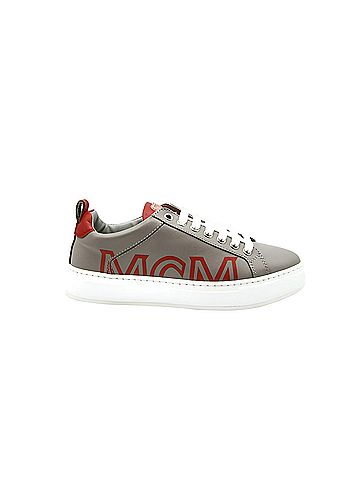 MCM Women's Grey Leather With Red Trim And Logo Low Top Sneaker (36 EU / 6 US) (view 2)