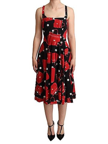 Dolce & Gabbana Basic Black Red Bag Print A-line Mid Length Women's Dress (view 1)