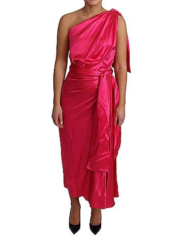 Dolce & Gabbana Basic Women's Pink Fitted Cut One Shoulder Midi Women's Dress (view 1)