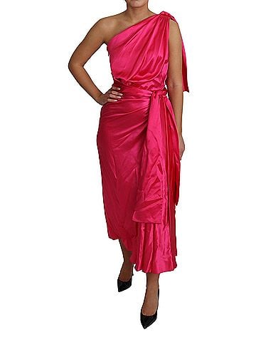 Dolce & Gabbana Basic Women's Pink Fitted Cut One Shoulder Midi Women's Dress (view 2)