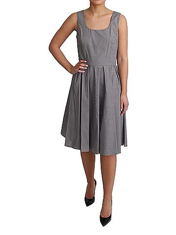 Dolce & Gabbana Basic Blue Beige Geometric Cotton A-Line Women's Dress (view 2)