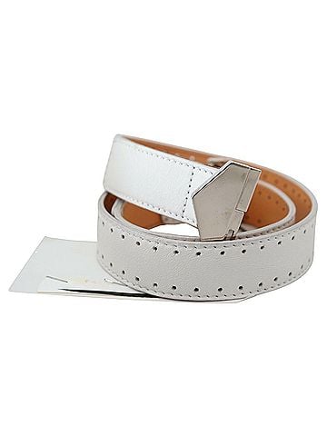 GF Ferre White Leather Hexagon Logo Buckle Waist Women's Belt (view 2)
