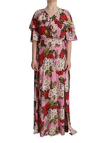 Dolce & Gabbana Basic Pink Floral Silk Stretch Gown Maxi Women's Dress (view 1)