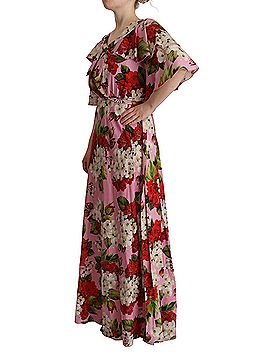 long sleeve boho dress Women's Long Flowy Bohemian Pink Floral Print Maxi Dress main image 1