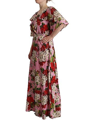 Dolce & Gabbana Basic Pink Floral Silk Stretch Gown Maxi Women's Dress (view 2)