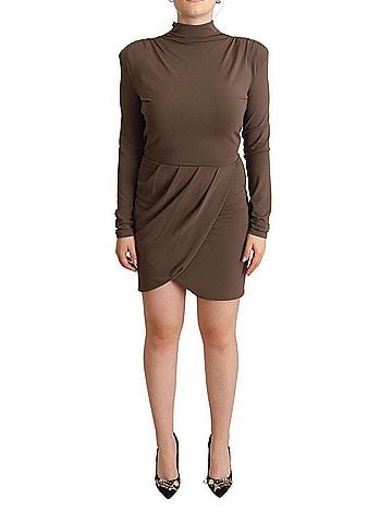 Patrizia Pepe Brown Acetate Long Sleeves Turtle Neck Sheath Women's Dress (view 1)