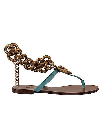 Dolce & Gabbana Basic Blue Leather Devotion Flats Women's Sandals (view 1)