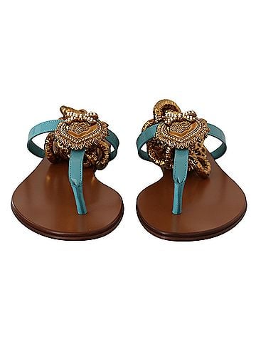 Dolce & Gabbana Basic Blue Leather Devotion Flats Women's Sandals (view 2)
