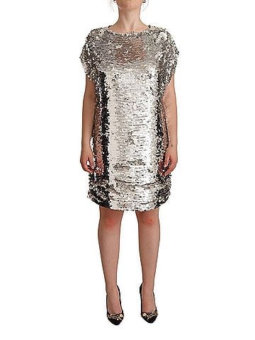 MSGM Silver Sequined Polyester Short Sleeves Shift Mini Women's Dress (view 1)