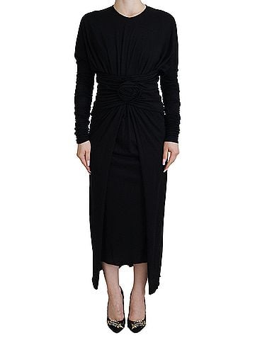 Dolce & Gabbana Basic Black Sheath Midi Gown Wool Wrap Women's Dress (view 1)