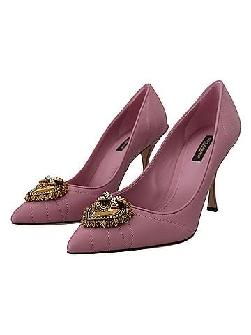 Dolce & Gabbana Basic Pink Leather Heart DEVOTION Heels Pumps Women's Shoes (view 2)