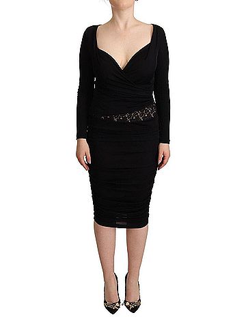 GF Ferre Black Long Sleeves Sweetheart Neck Midi Women's Dress (view 1)
