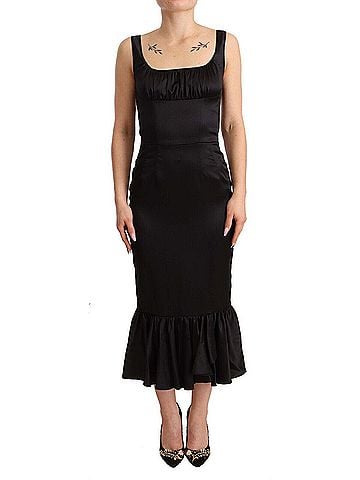 Dolce & Gabbana Basic Black Silk Stretch Sheath Mermaid Midi Women's Dress (view 1)