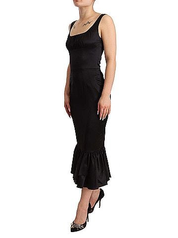Dolce & Gabbana Basic Black Silk Stretch Sheath Mermaid Midi Women's Dress (view 2)