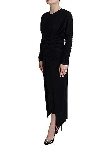 Dolce & Gabbana Basic Black Sheath Midi Gown Wool Wrap Women's Dress (view 2)