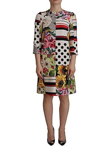 Dolce & Gabbana Basic Multicolor Charmeuse Floral Sheath Jaquard Pachwork Women's Dress (view 1)