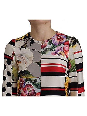 Dolce & Gabbana Basic Multicolor Charmeuse Floral Sheath Jaquard Pachwork Women's Dress (view 2)