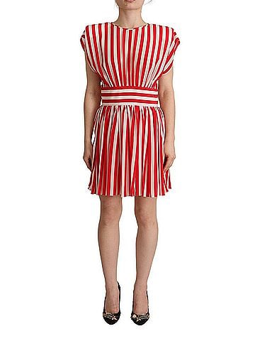 Dolce & Gabbana Basic Red White Stripes Silk Mini A-line Women's Dress (view 1)