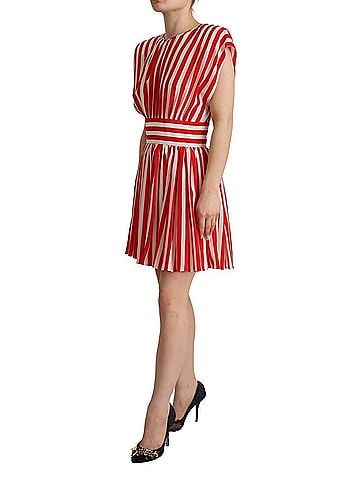 Dolce & Gabbana Basic Red White Stripes Silk Mini A-line Women's Dress (view 2)