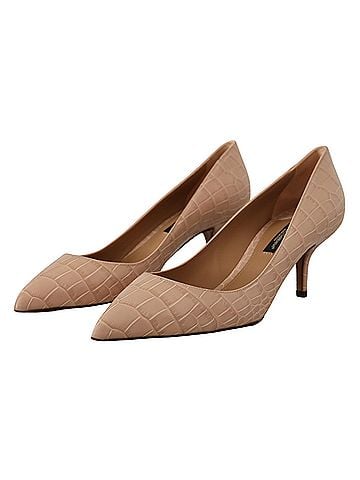 Dolce & Gabbana Basic Beige Leather Pointed Heels Pumps Women's Shoes (view 2)