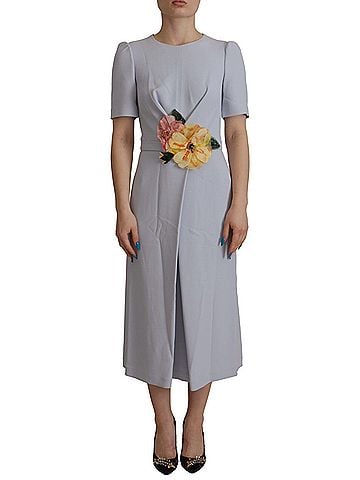 Dolce & Gabbana Basic Blue Floral Applique Midi Viscose Women's Dress (view 1)