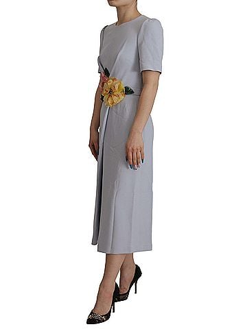 Dolce & Gabbana Basic Blue Floral Applique Midi Viscose Women's Dress (view 2)