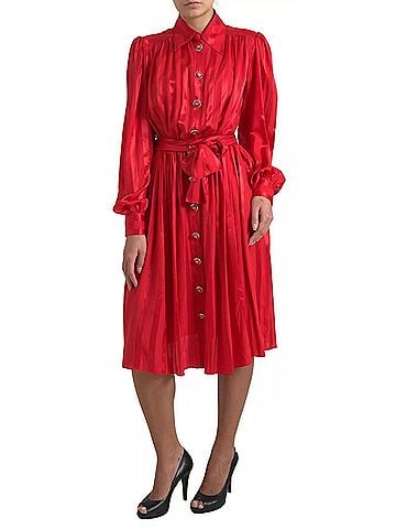 Dolce & Gabbana Basic Red Button Down Belted Midi Satin Silk Women's Dress (view 2)