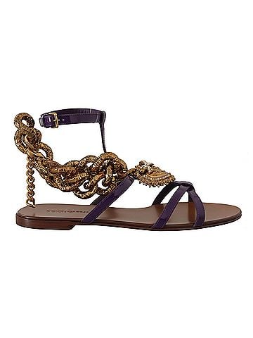 Dolce & Gabbana Basic Purple Leather Devotion Flats Sandals Women's Shoes (view 1)
