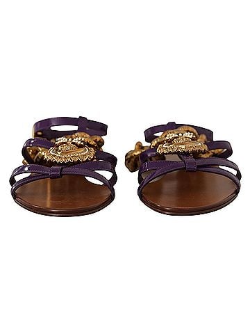 Dolce & Gabbana Basic Purple Leather Devotion Flats Sandals Women's Shoes (view 2)